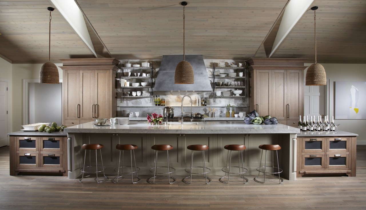 Natural, organic materials feature throughout this new kitchen, countertop, cuisine classique, interior design, kitchen, table, gray