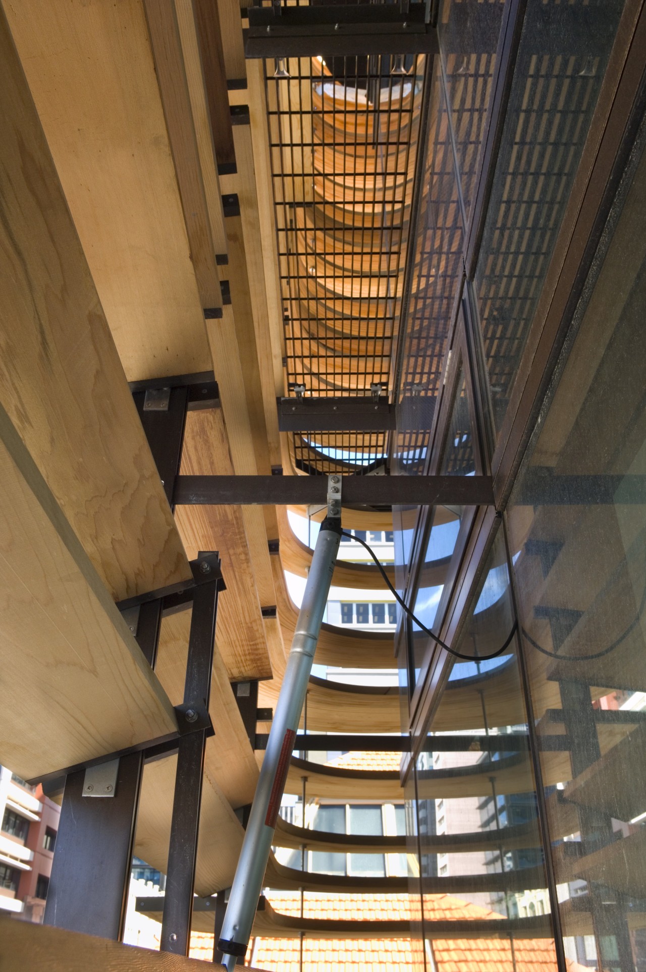 The ASB North Wharf building at Wynyard Quarter, architecture, building, ceiling, daylighting, glass, stairs, structure, wood, brown, black