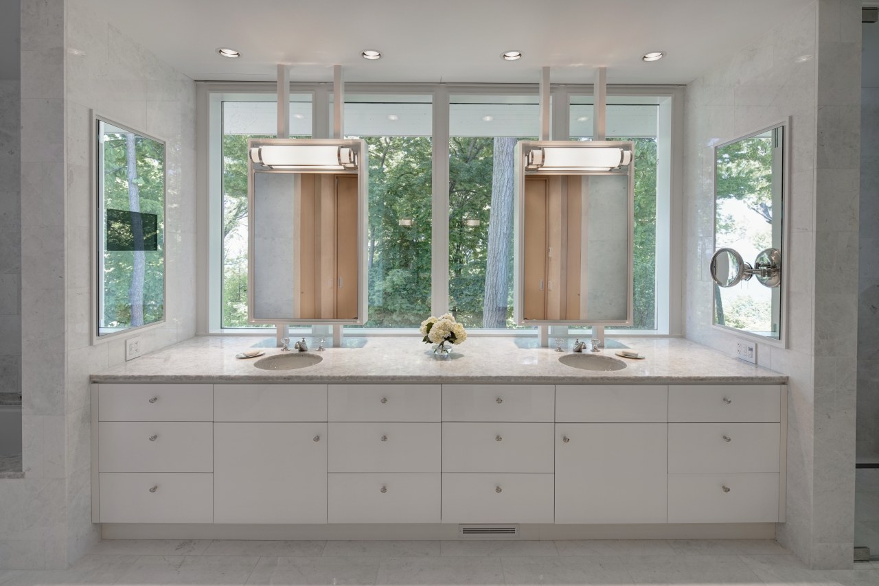 This new master suite, built within an addition bathroom, bathroom accessory, bathroom cabinet, cabinetry, countertop, home, interior design, kitchen, room, sink, window, gray