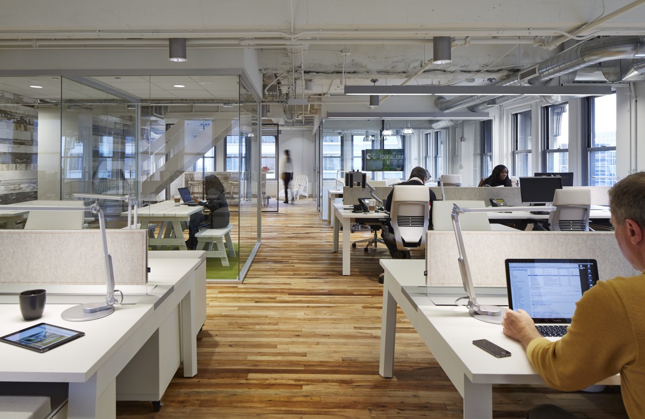 Ceilings and exposed mechanical services were painted white office, gray