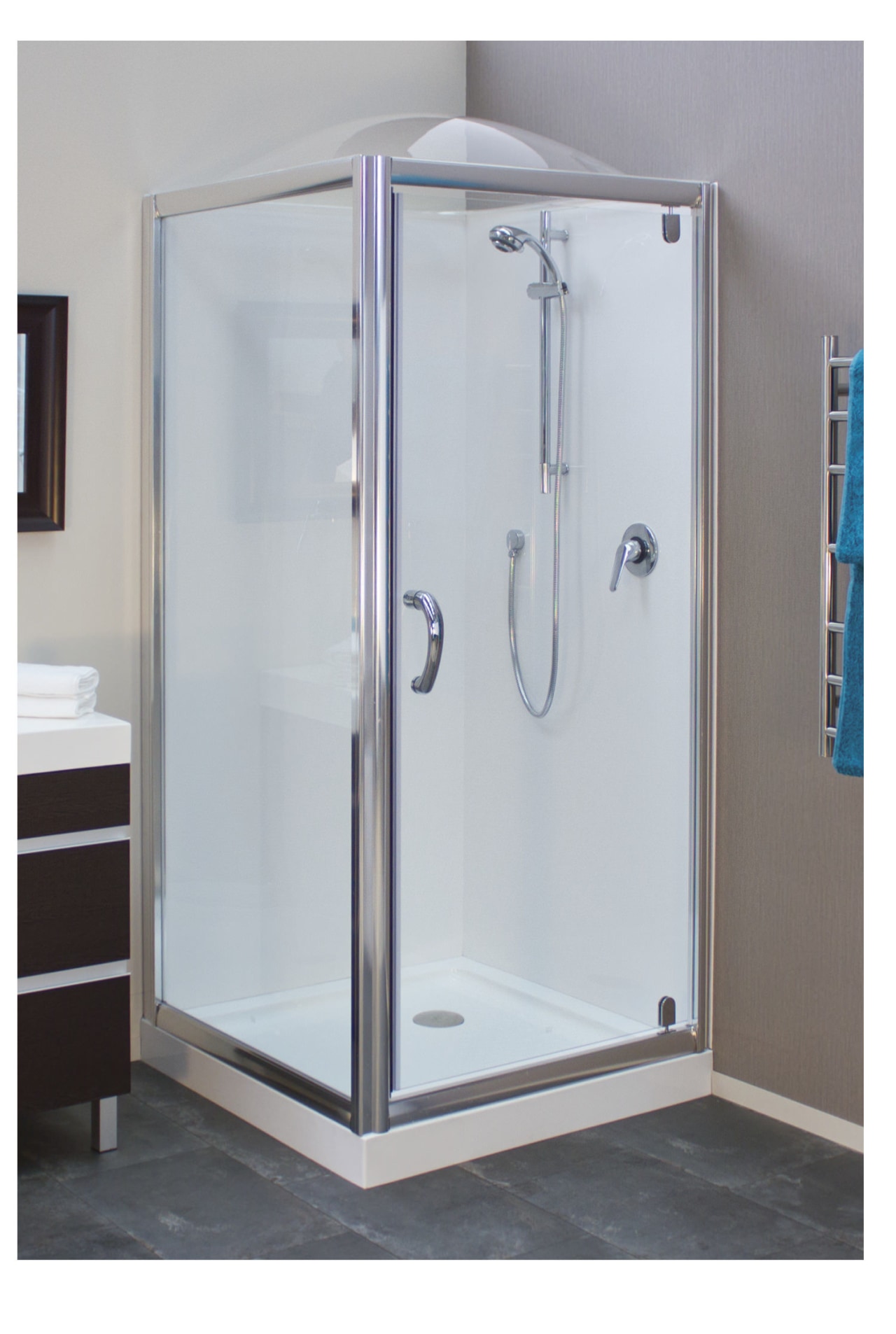 Simple but highly effective  introducing a Showerdome angle, plumbing fixture, shower, shower door, gray