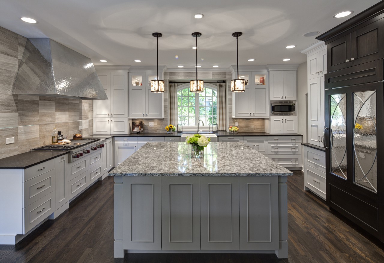 Traditional kitchen with French influence by Drury Design cabinetry, countertop, cuisine classique, interior design, kitchen, room, gray