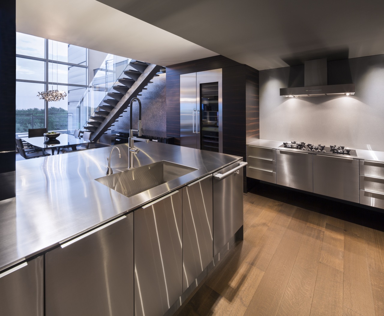 Julien Signature stainless steel kitchens are custom designed cabinetry, countertop, cuisine classique, floor, interior design, kitchen, gray