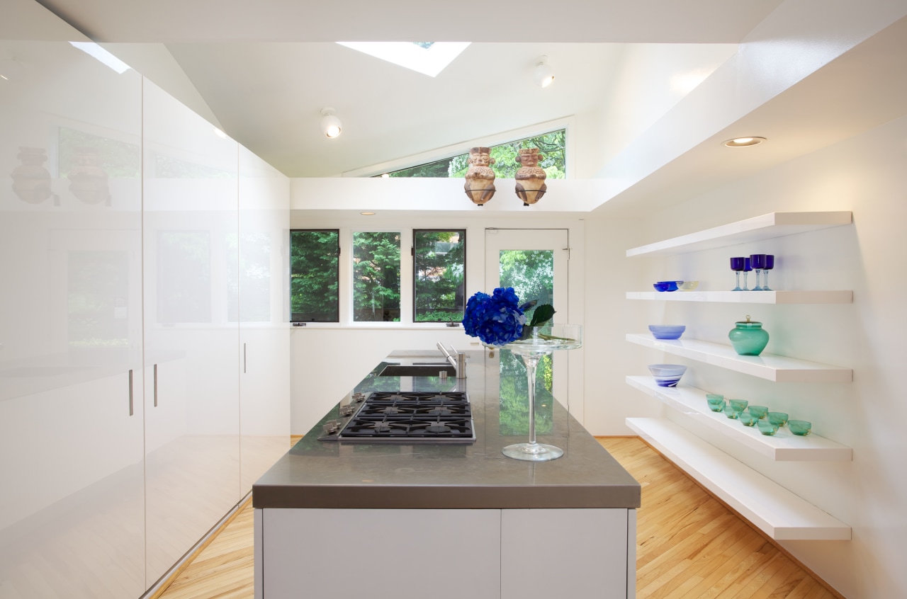 The tall bank of cabinets is exactly the ceiling, home, interior design, kitchen, real estate, room, gray