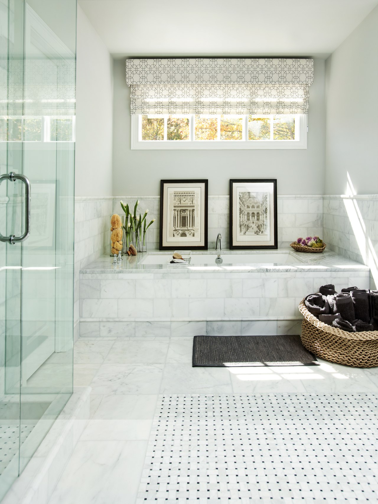This tub tucks into a space beneath a bathroom, floor, flooring, home, interior design, room, tile, white