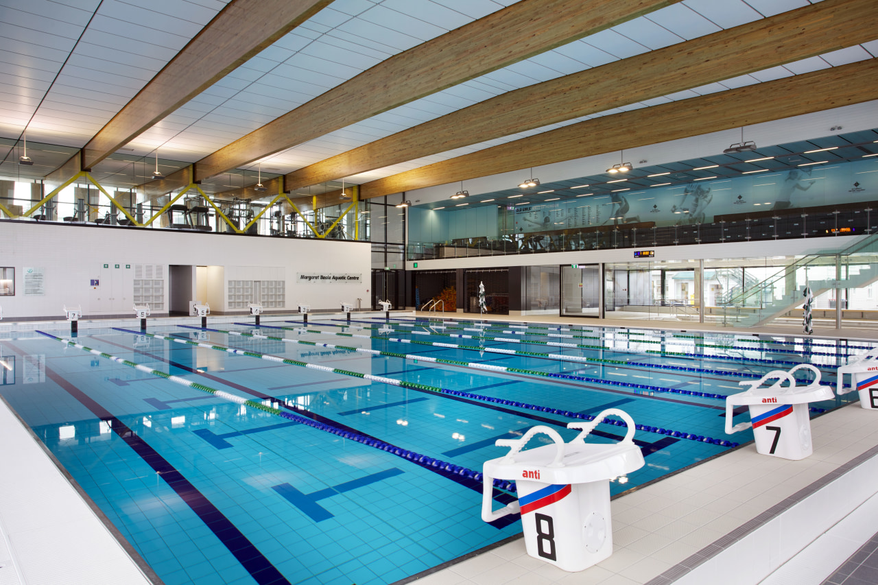 Swimming pool at Margaret Beattie Aquatic Centre, part indoor games and sports, leisure, leisure centre, sport venue, swimming pool, gray