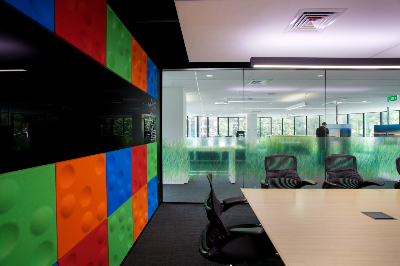 The presentation room on the client floor of architecture, glass, interior design, lobby, office, black