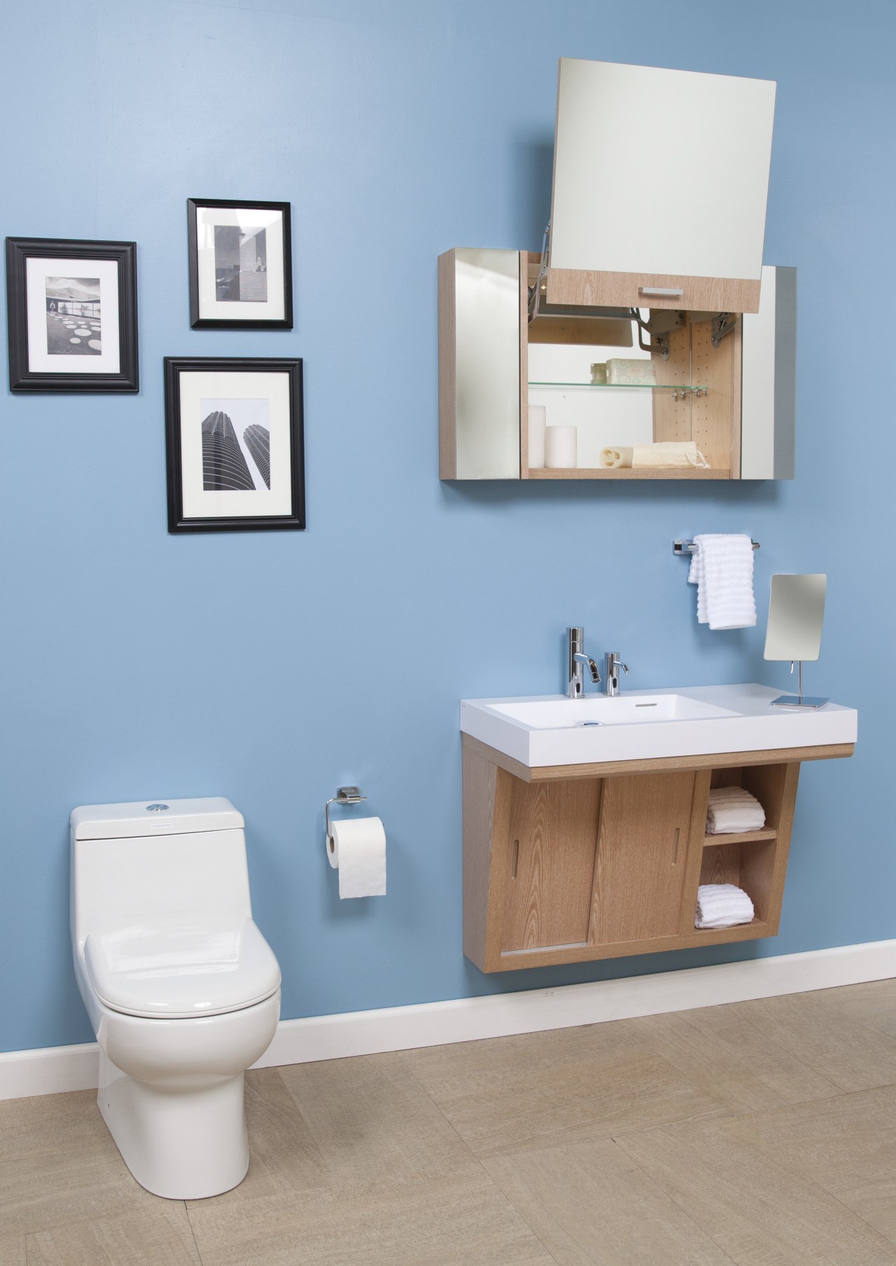 Libera vanities from Lacava are teamed with Zoom bathroom, bathroom accessory, bathroom cabinet, bathroom sink, plumbing fixture, product, product design, room, shelf, shelving, sink, tap, toilet, toilet seat, teal