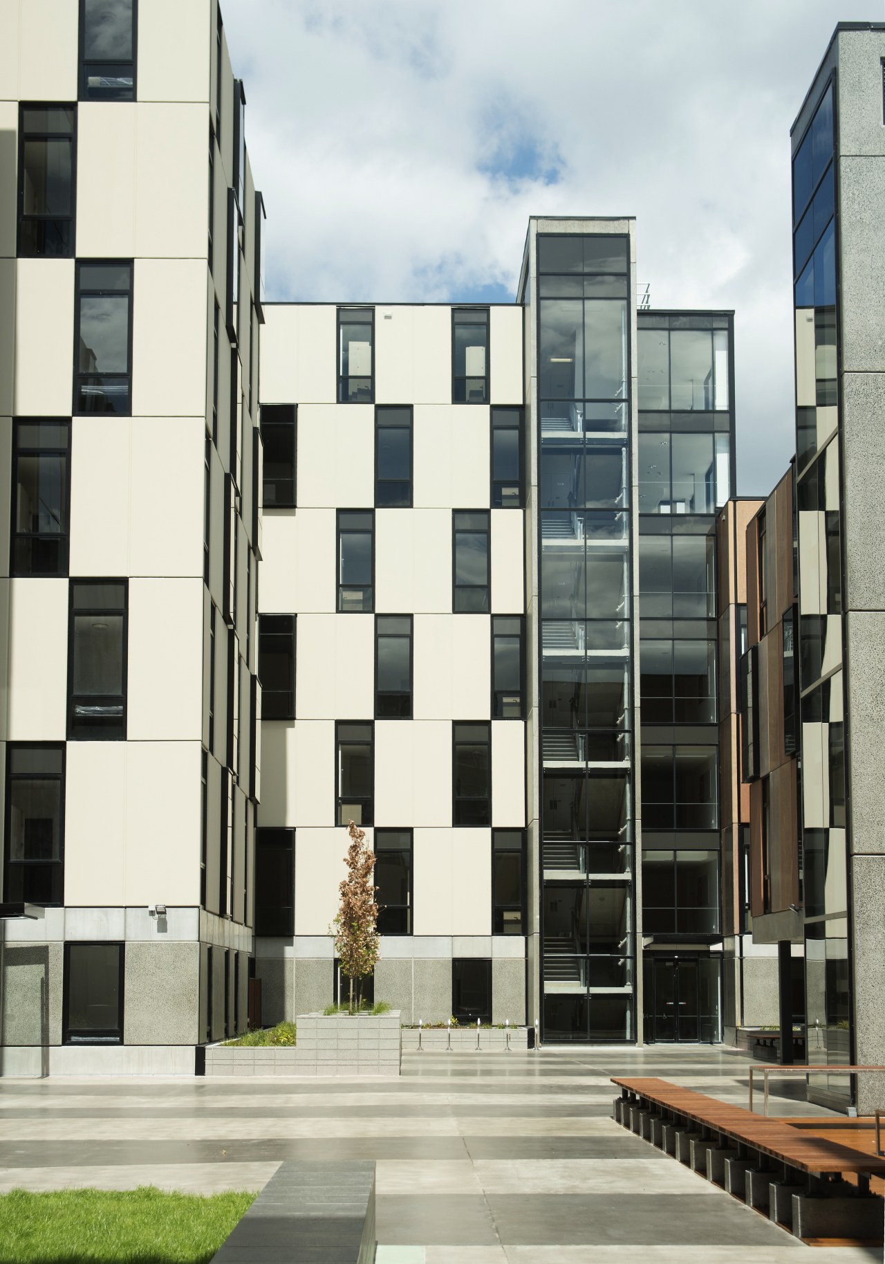 The Carlaw Park Student Village features customised door apartment, architecture, building, commercial building, condominium, corporate headquarters, facade, house, mixed use, neighbourhood, residential area, urban design, window, white