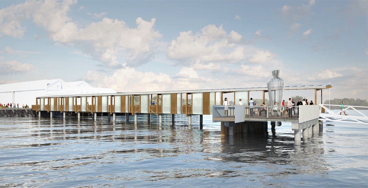 Hobsonville Point is an idyllic setting for homeowners dock, sea, sky, water, water transportation, gray, white