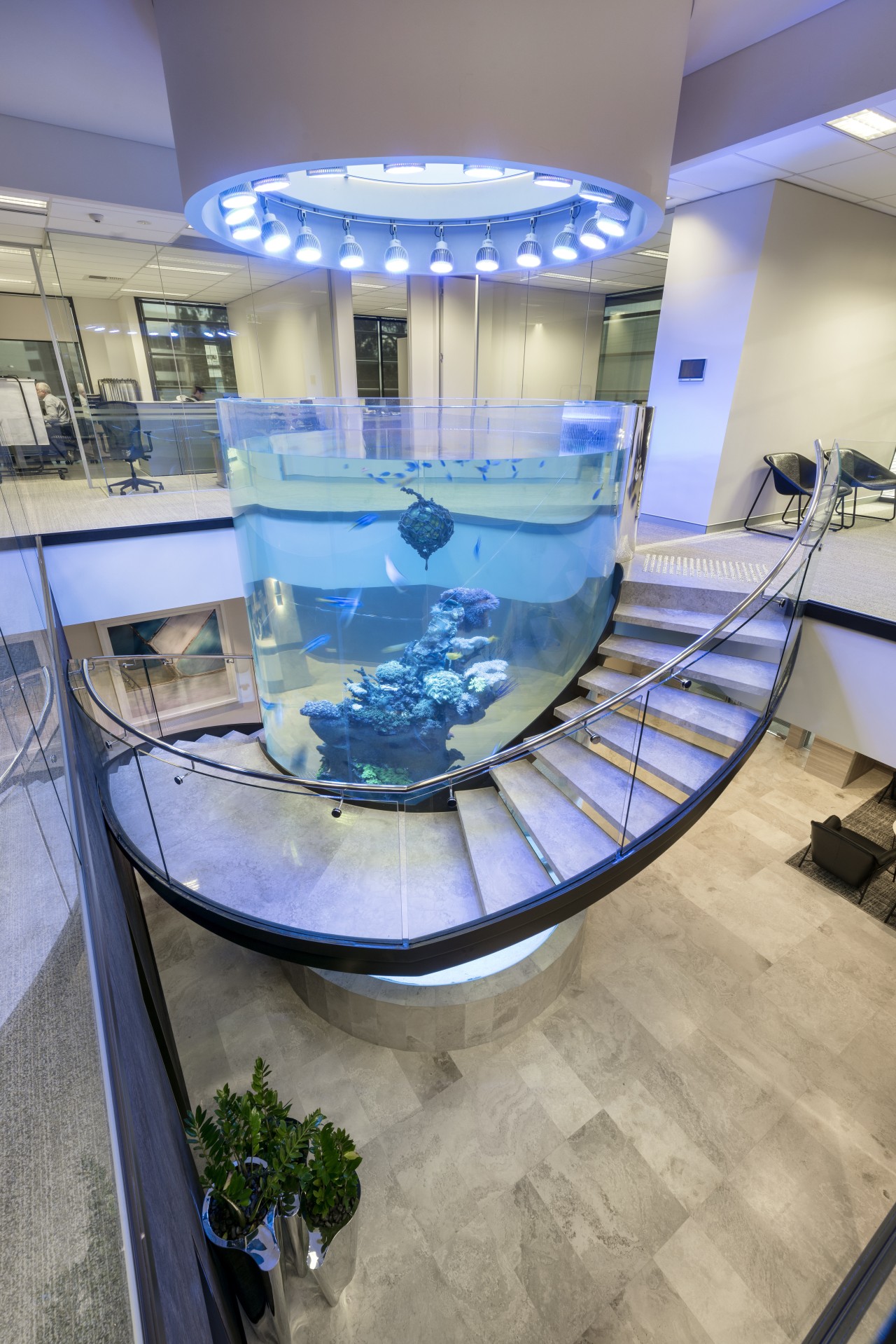 A curved toughened glass balustrade from Glasshape allows glass, interior design, gray