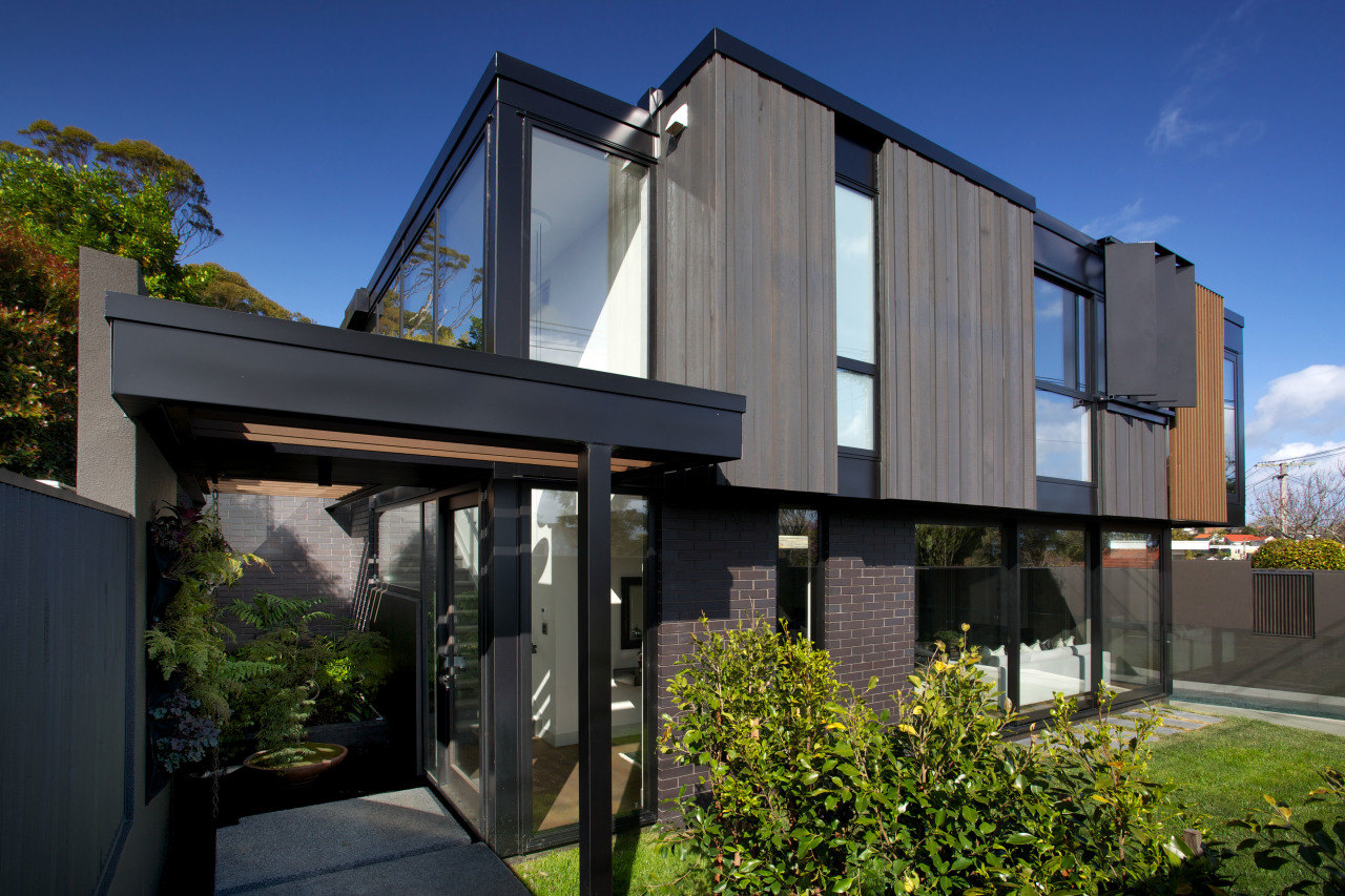 Inner landscape  this home by architect Ernie architecture, building, facade, home, house, property, real estate, residential area, black