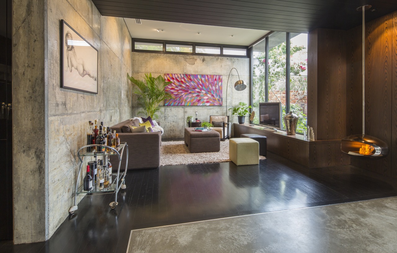 This North Perth renovation by Arc seven.1 took interior design, living room, lobby, gray, black