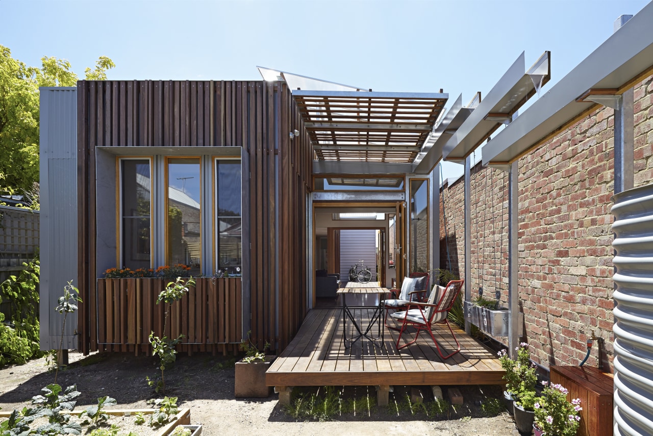 The Convertible Courtyards House by Christopher Megowan Design backyard, deck, facade, home, house, outdoor structure, property, real estate, siding, black