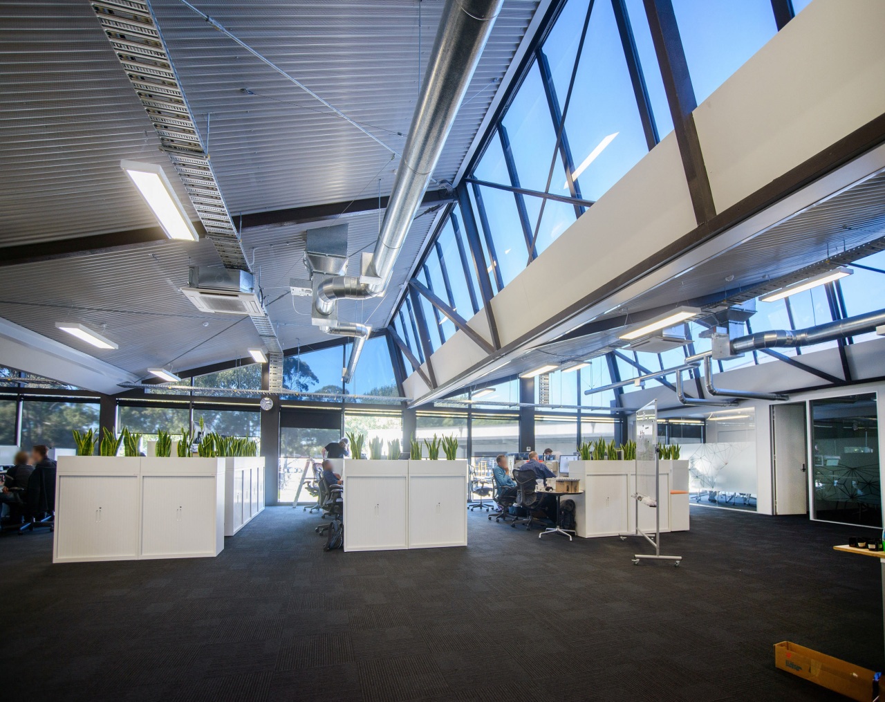 Window solutions from Fairview Systems optimise natural light, ceiling, daylighting, headquarters, real estate, gray, black