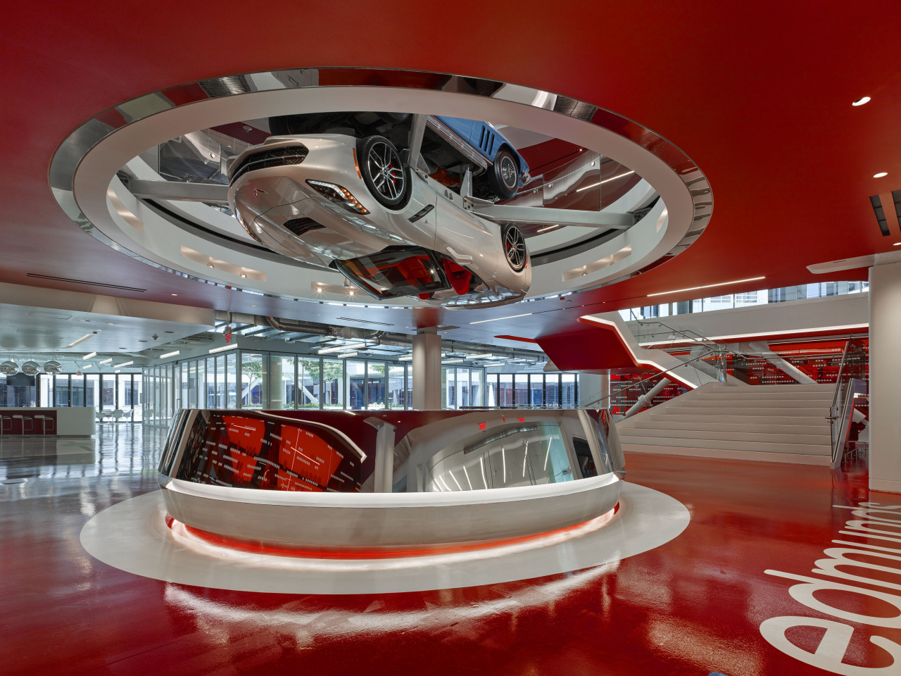 Pride of place at Los Angeles-based online car automotive design, interior design, red, gray