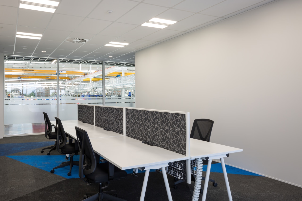 Sustainable, strong, acoustic-rated, and in a light-reflecting white, classroom, furniture, interior design, office, product design, table, gray