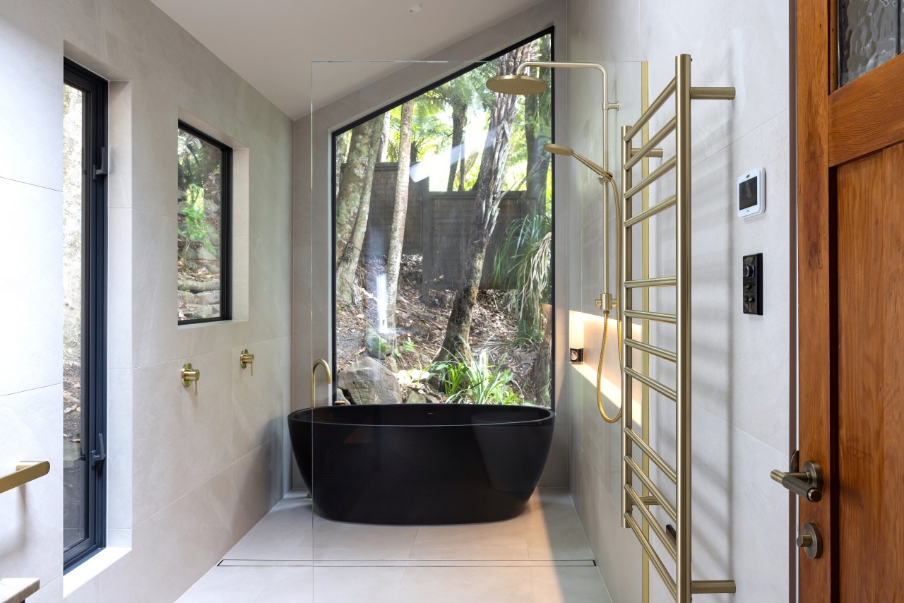 A floor-to-ceiling window at the rear of the 