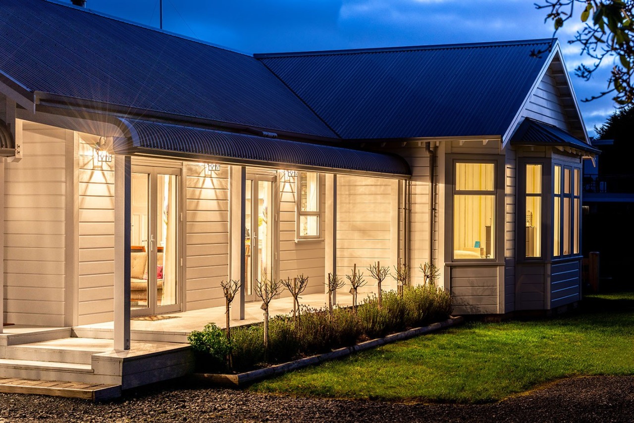 Modern Weatherboard Homestead Clad With Envira backyard, cottage, facade, home, house, property, real estate, residential area, siding, window, blue
