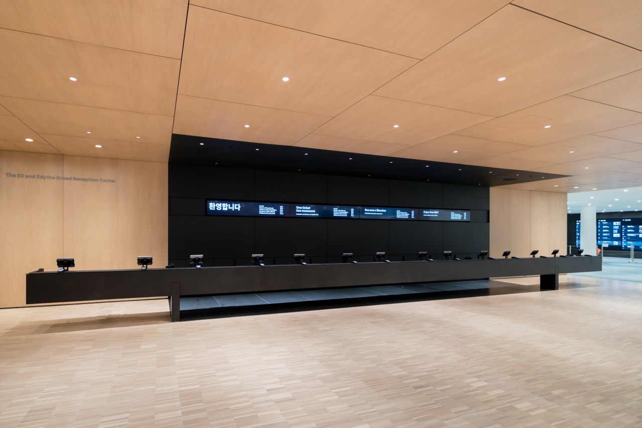 Interior View of The Museum of Modern Art, architecture, building, ceiling, floor, flooring, glass, interior design, lobby, room, technology, wall, orange, gray