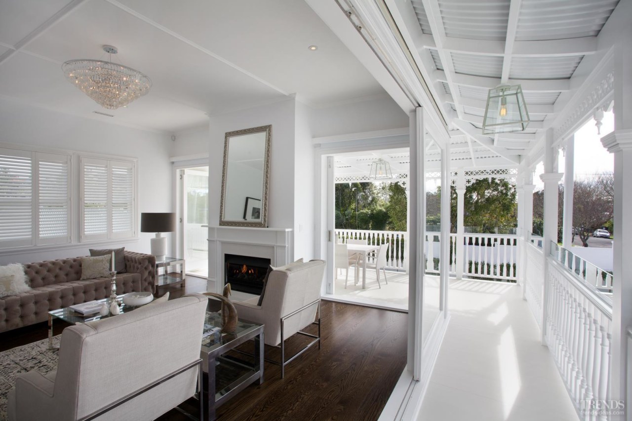 Grand affair – classic weatherboards, filigree detailing and ceiling, daylighting, estate, floor, home, house, interior design, living room, property, real estate, room, window, gray