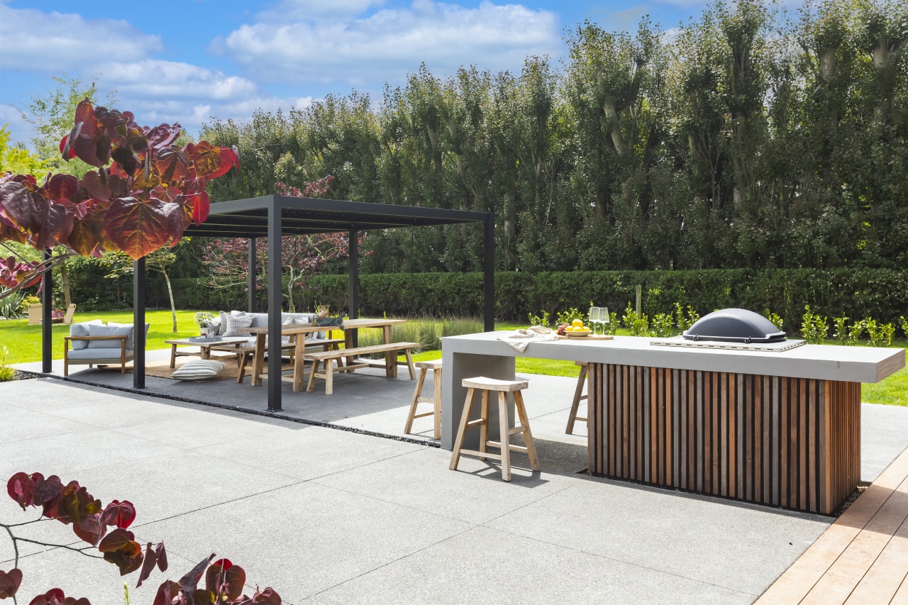 The design includes plenty of hard surfaces for 