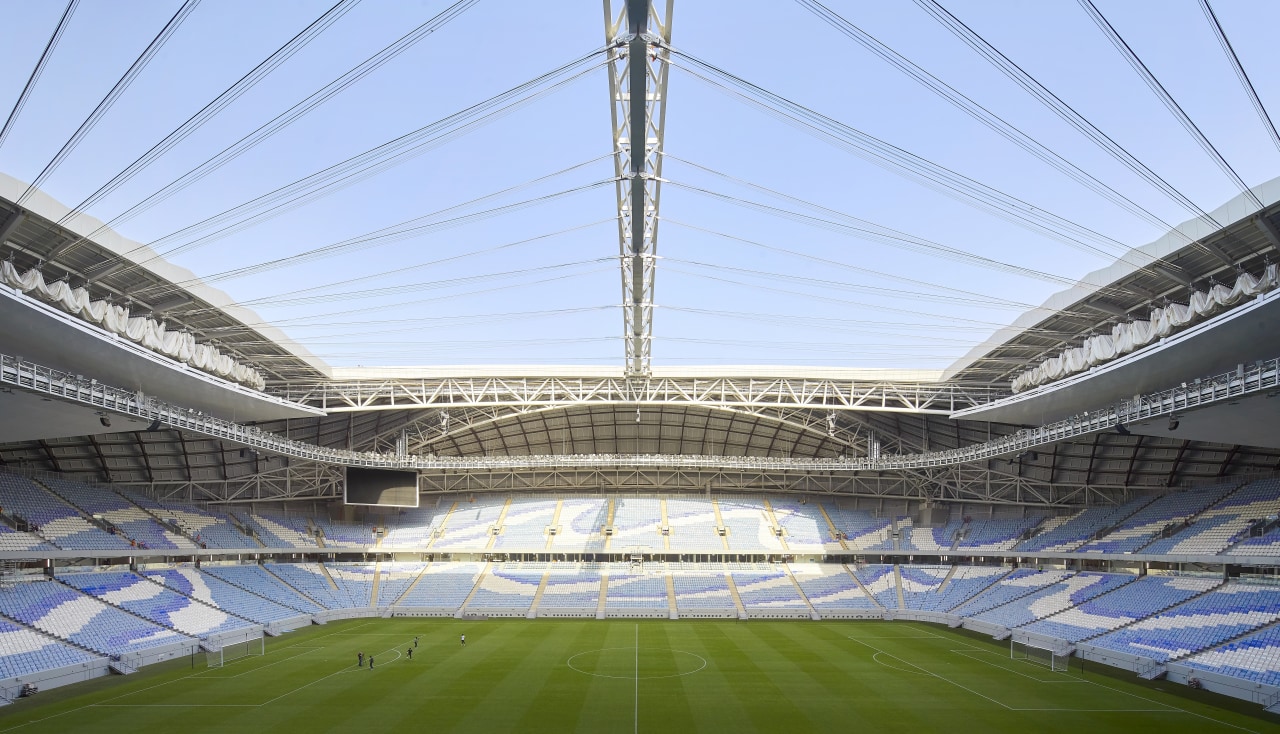 The operable roof has been designed in sympathy architecture, arena, soccer-specific stadium, sport venue, stadium, teal