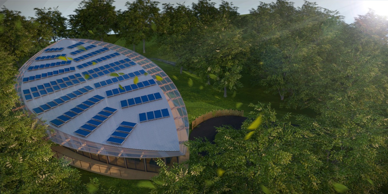 Solar panel roof view - architecture | biome architecture, biome, daytime, grass, leaf, plant, sky, tree, brown