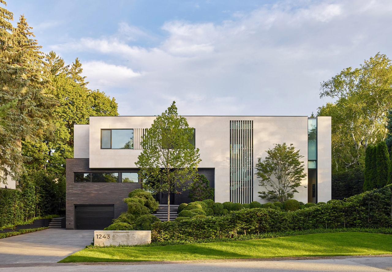 Street view of the nature-infused residence. 