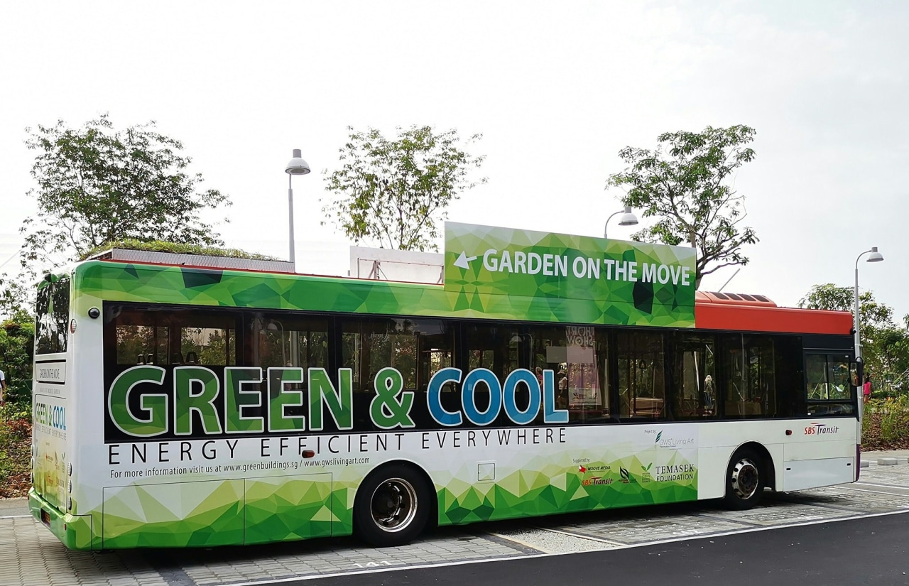 Singapore green-roofed bus initiative - bus | car bus, car, double-decker bus, mode of transport, motor vehicle, public transport, tour bus service, transport, vehicle, white