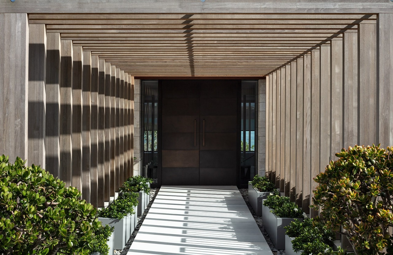 The front door approach lined with plantings. Succulents 