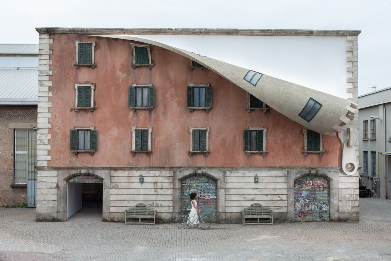 Alex Chinneck – A spoonful of sunrise architecture, building, facade, house, neighbourhood, property, real estate, gray, white