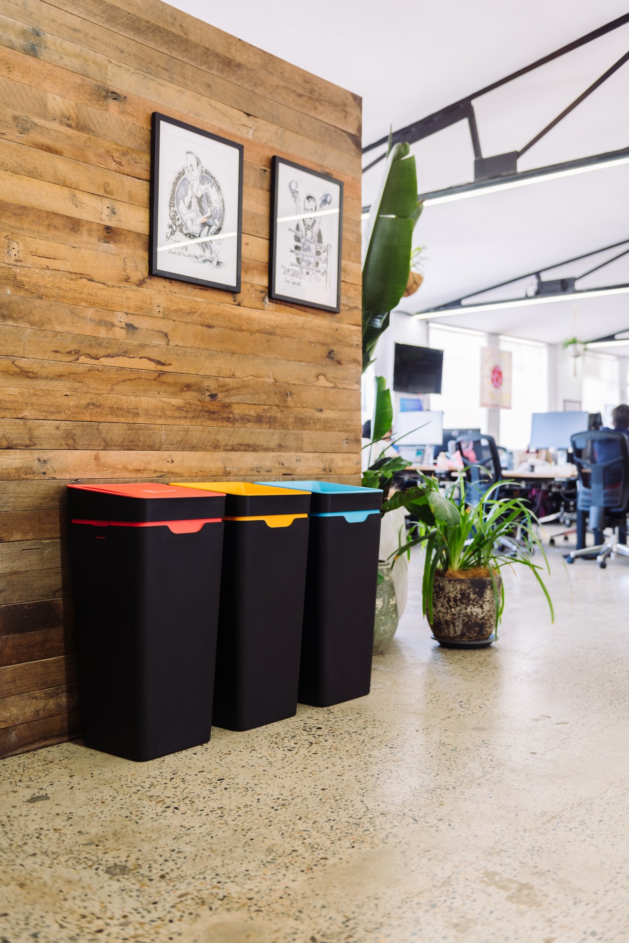 How does your company feel about our planet’s flowerpot, plant, recycling bin, room, tree, wall, waste container, waste containment, white, orange