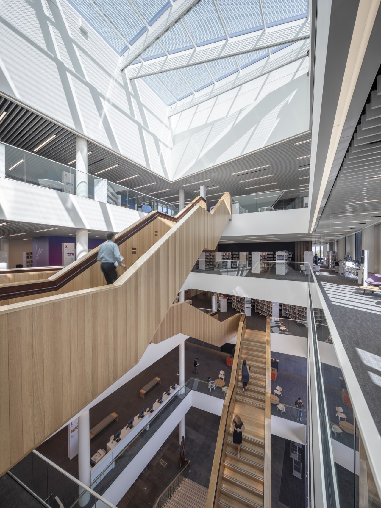 Christchurch Central Library – five levels at a apartment, architecture, building, commercial building, corporate headquarters, daylighting, metropolitan area, mixed use, gray, white