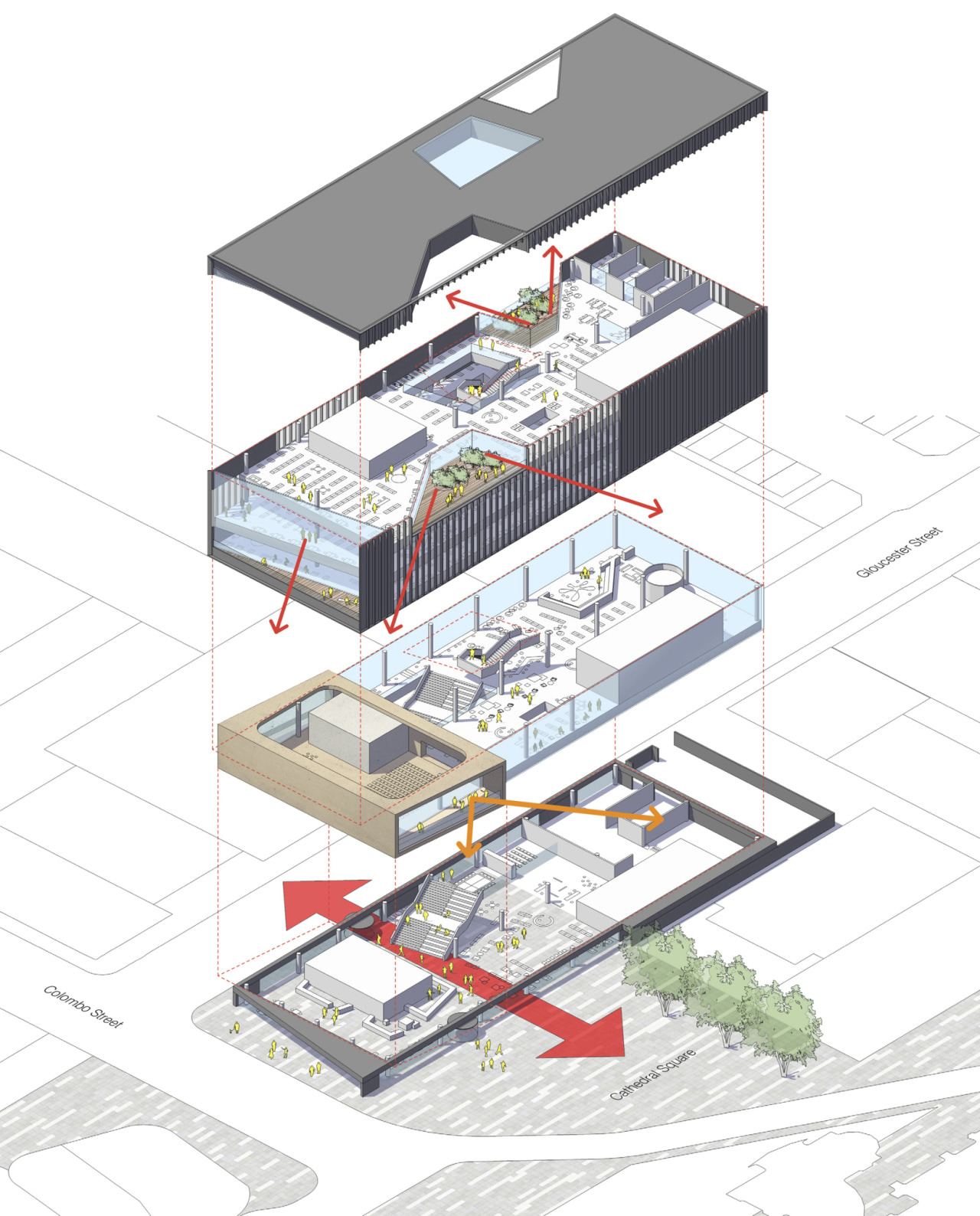Christchurch Central Library – diagram  architecture, diagram, structure, urban design, white