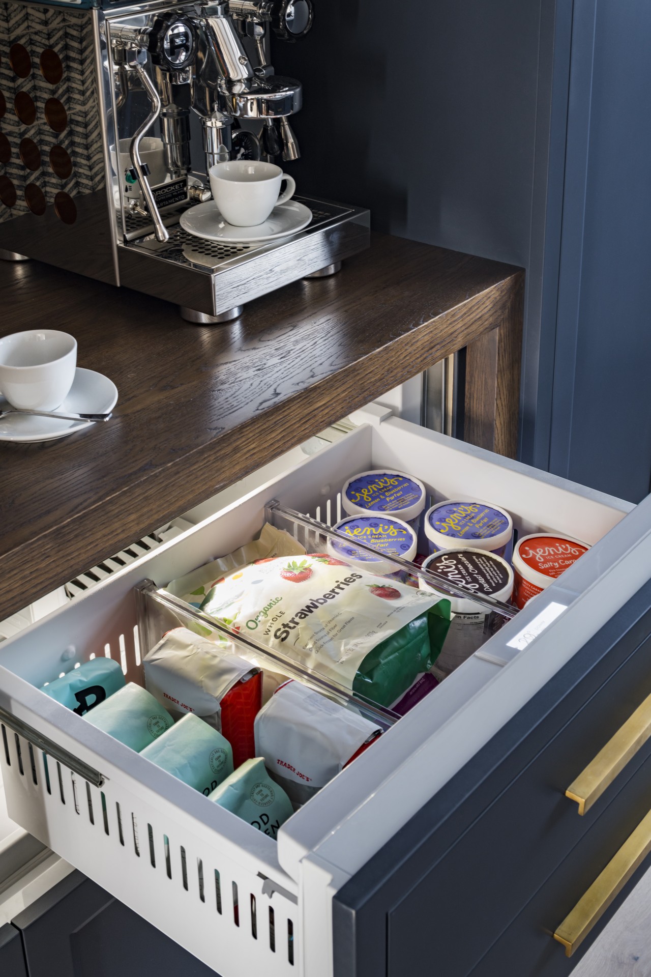 Refrigerated drawer tucked under the benchtop. 