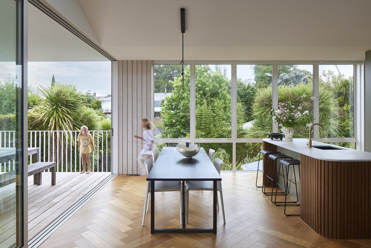 Kitchen, living and dining seamlessly co-exist and are 