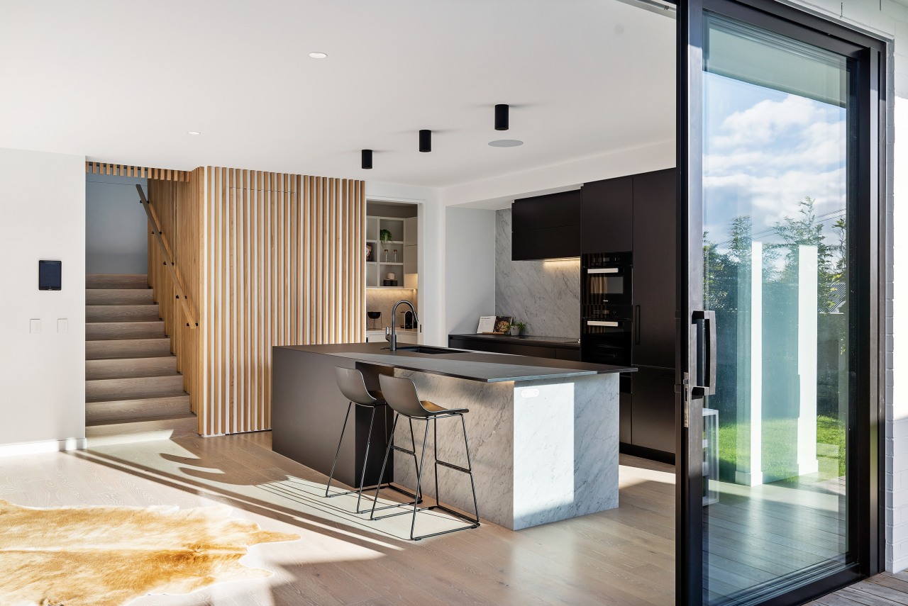 Engineered oak floors provide a neutral base for architecture, building, cabinetry, ceiling, countertop, cupboard, door, floor, flooring, furniture, hardwood, home, house, interior design, living room, material property, property, real estate, room, table, window, wood flooring, white