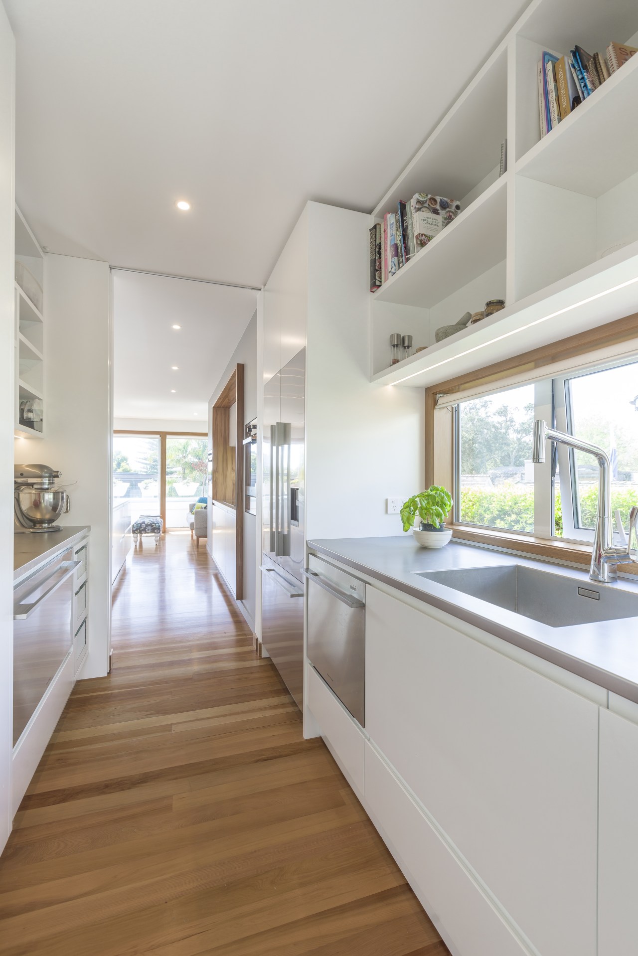 View from the kitchen scullery countertop, daylighting, floor, home, house, interior design, kitchen, property, real estate, room, gray
