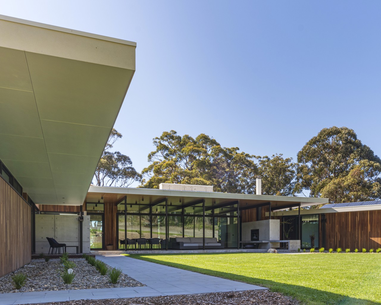 Sizeable overhangs contribute to maintaining the home's interior 