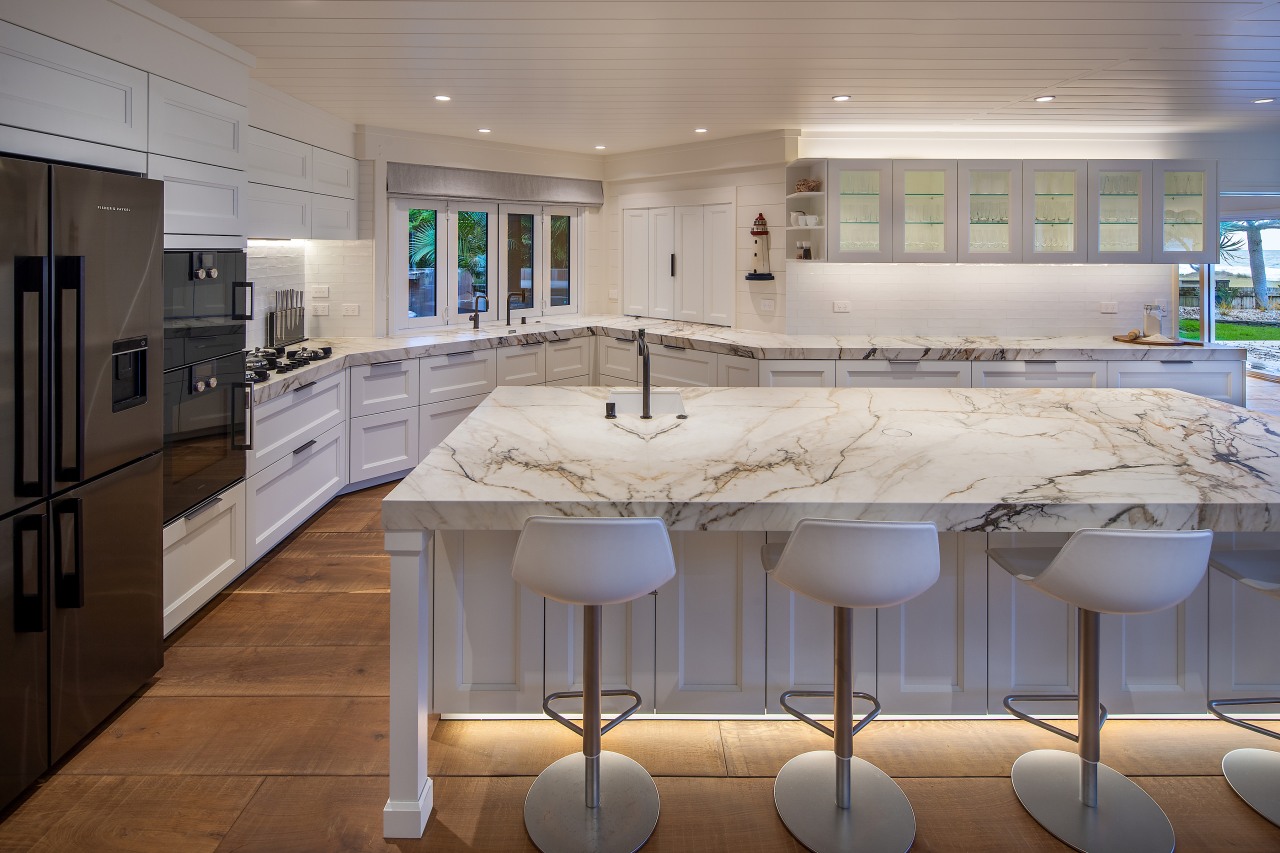 The cabinetry was specified in an Alpine white 