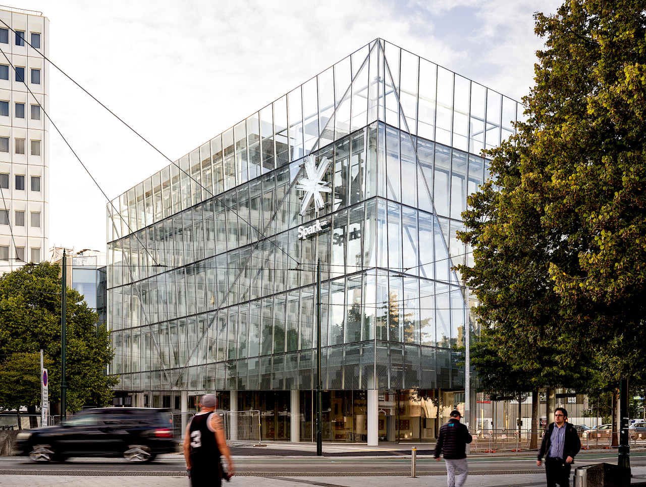 The Spark building has a double glass facade, 