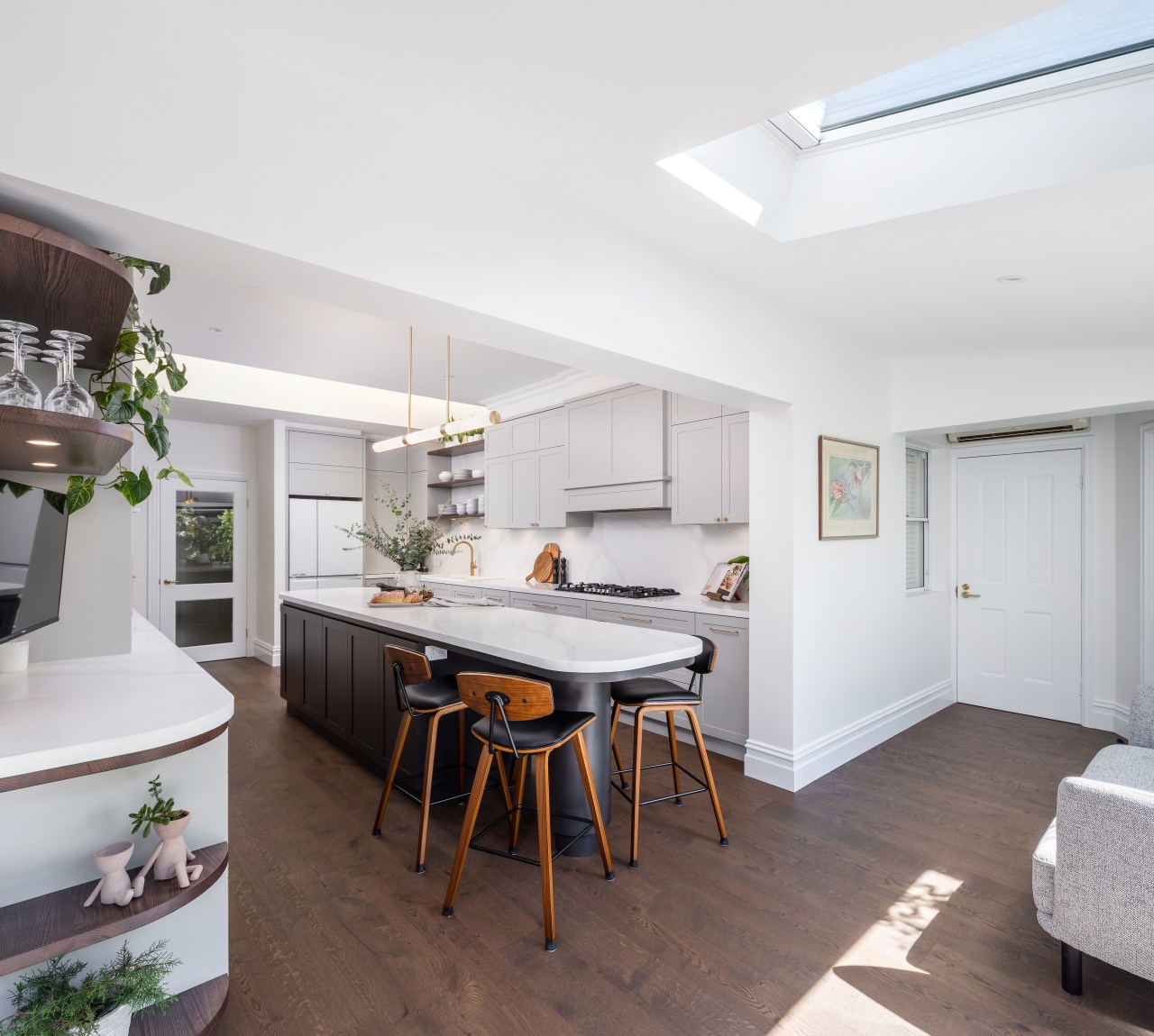 The existing kitchen was replaced with a galley 