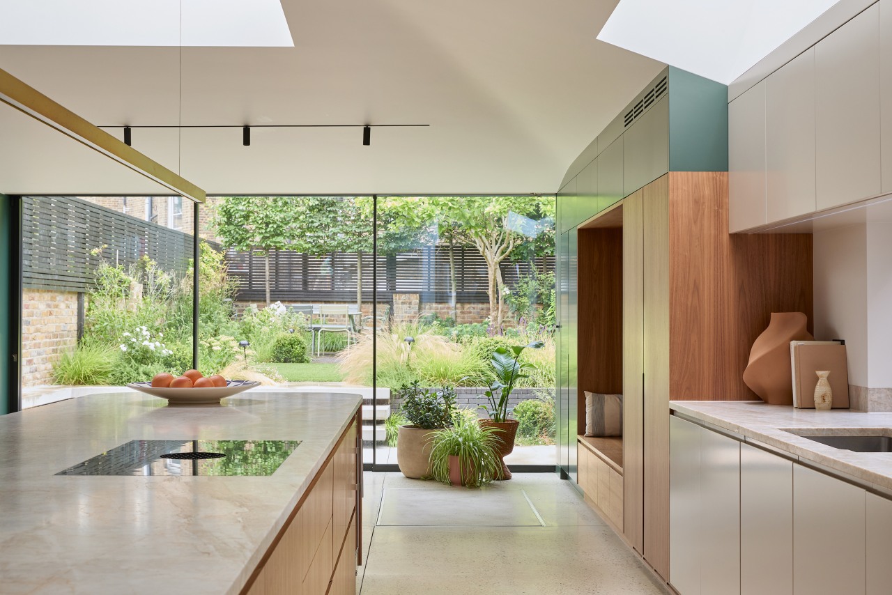 Floating steps lead out to a newly designed 