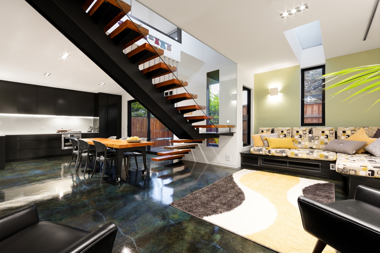 The majority of Kiwis favour a smaller architecture, interior design, living room, real estate, white, black