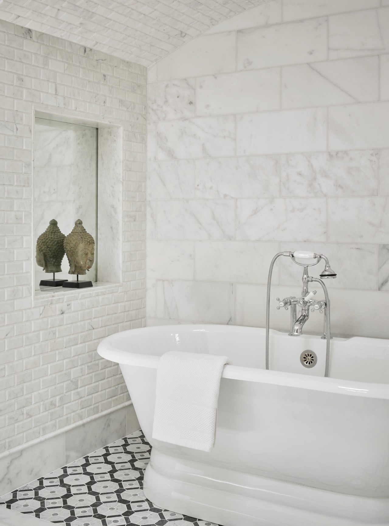 The bath tub in this new master suite bathroom, ceramic, flooring, home, plumbing fixture, tap, tile, freestanding bath, master site, tiles, Mark Williams Design