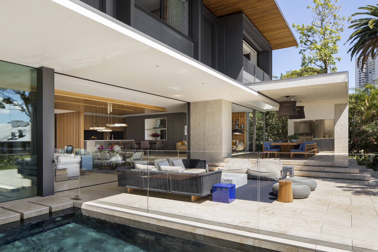 ​​​​​​​Light, bright and open – there’s an uninterrupted home, house, interior design, swimming pool, window, white, black, outdoor living, SAOTA