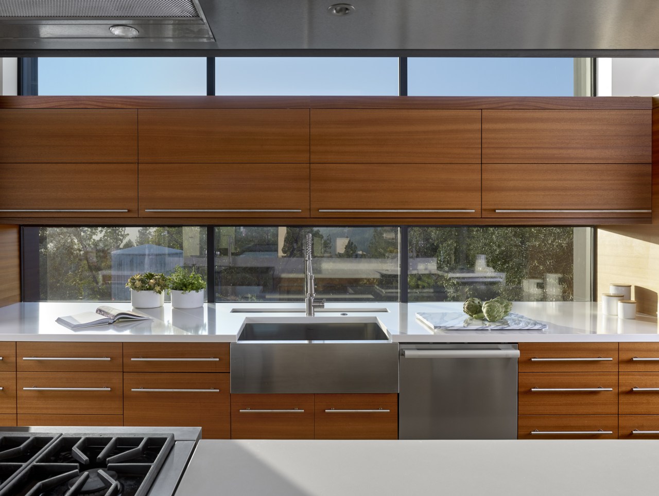 Cabinetry in this kitchen is in a richly architecture, cabinetry, countertop, benchtop, cabinetry, design, home, house, kitchen, wood, engineered quartz, butler sink, stainless steel, de Vito Architecture + design