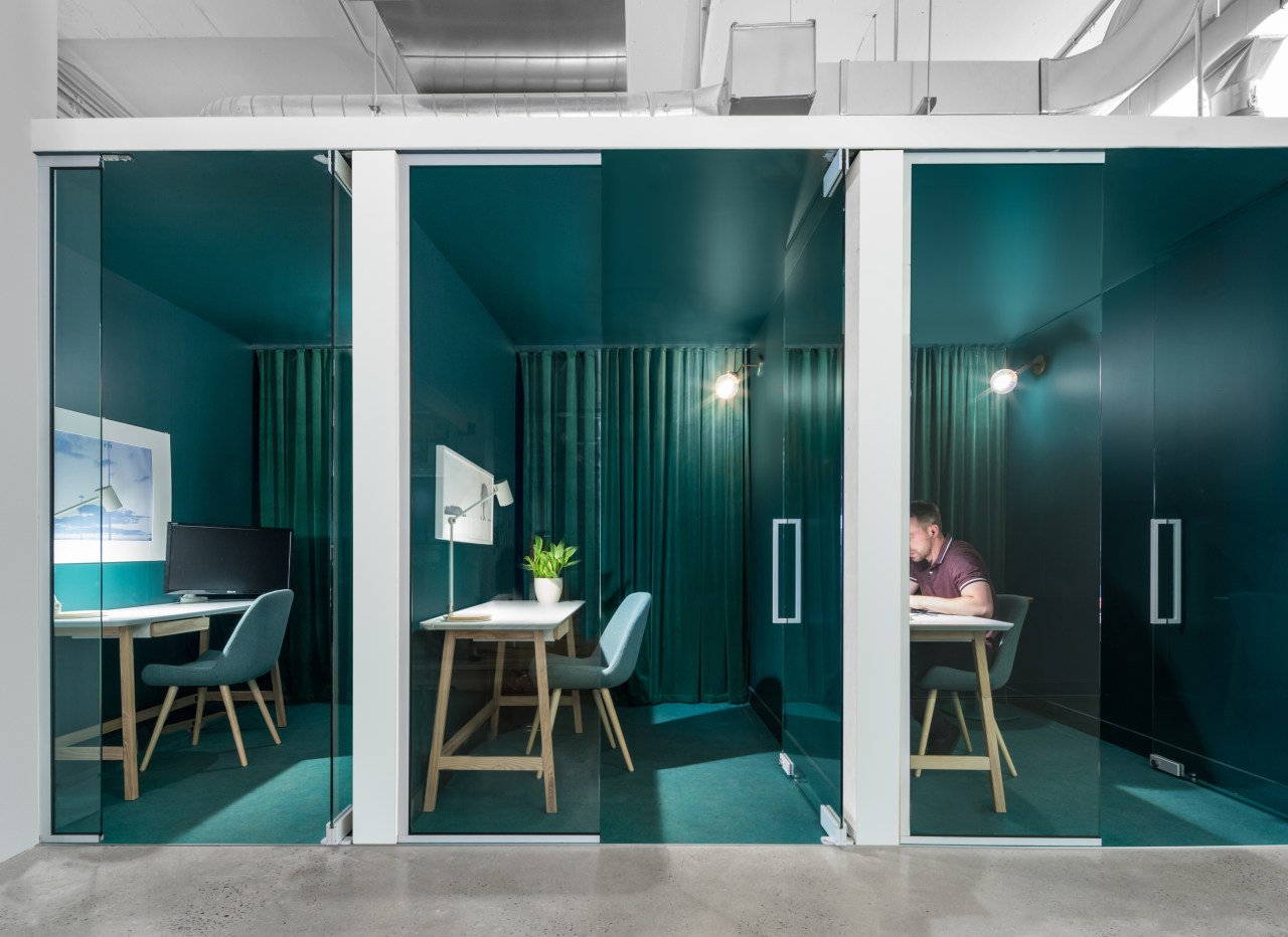 Imperatori Design dotted colourful rows of telephone booths architecture, blue, building, ceiling, chair, design, dining room, door, floor, flooring, furniture, glass, green, home, house, interior design, loft, room, table, teal, turquoise, vehicle door, wall, teal