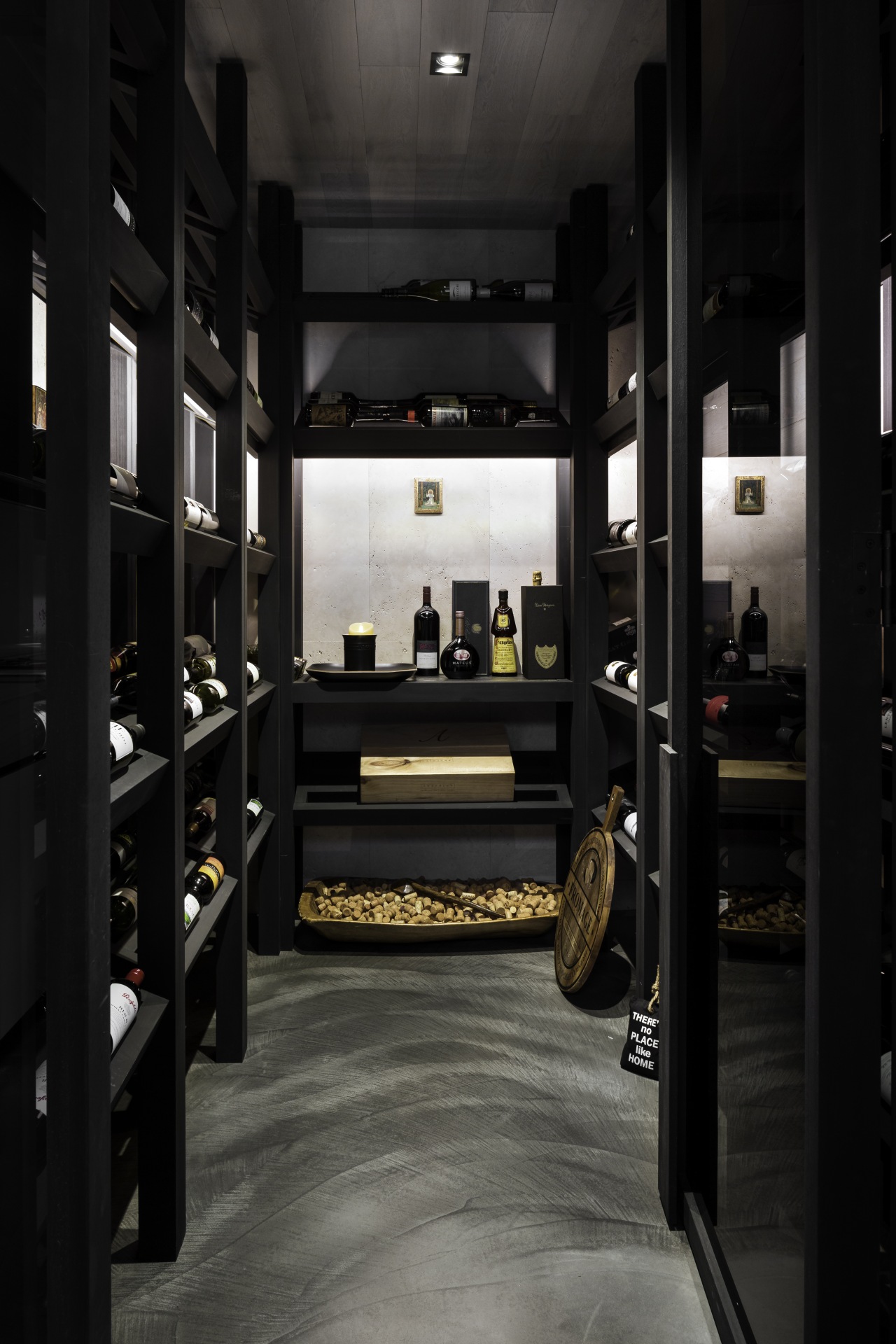 ​​​​​​​Not hidden away – this glass-fronted wine cellar 